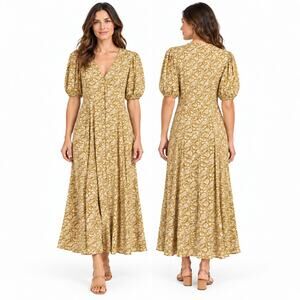 Faherty Havana Maxi Dress Floral Linen Blend Gold White